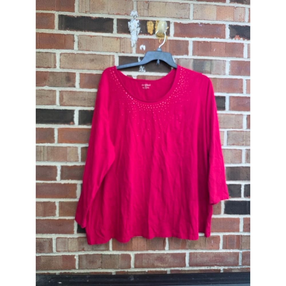 Catherines Plus Size 2X Magenta Rhinestone Embellished Long Sleeve Top Shirt